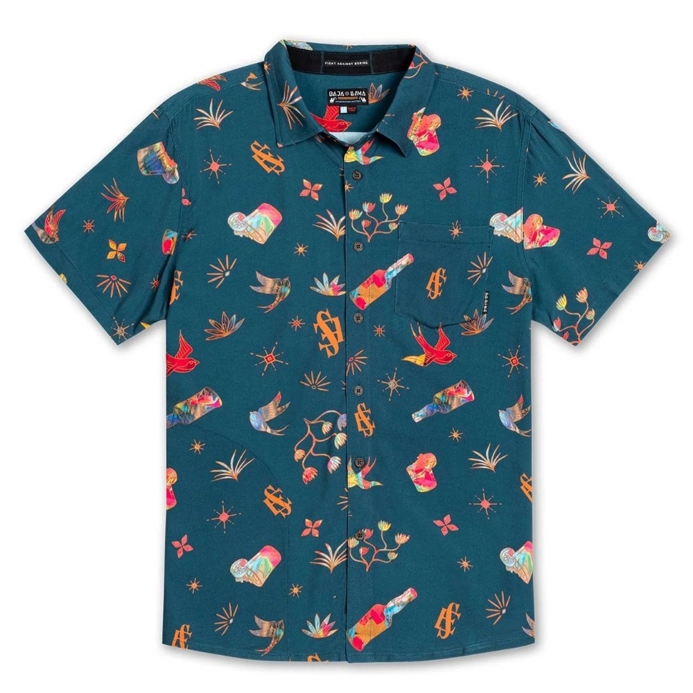 Baja Llama NEW El Sativo Tequila short sleeve button up Shirt Mens Medium